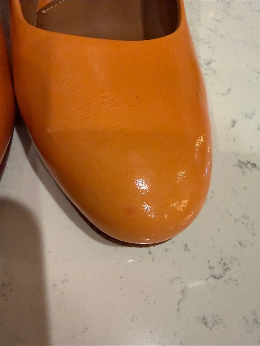 John Fluevog Patent Orange Round-Toe Block Heel Pumps Size 8.5 Dopamine Dressing